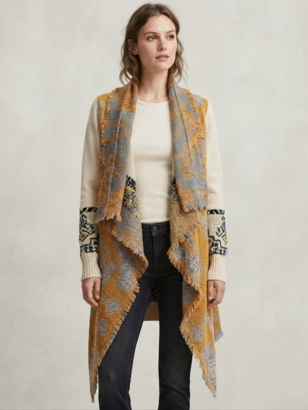 Desigual Waterfall Fringe Cardigan Sweater